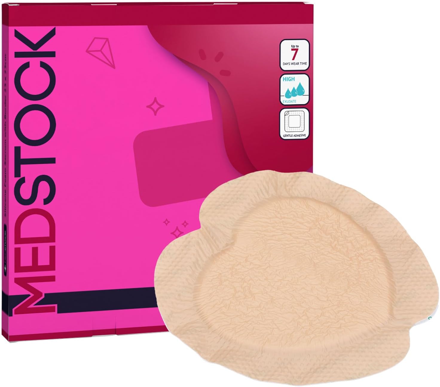 MEDSTOCK Silicone Foam Sacrum Dressing with Border, 9"x9" (Pack of 5), Sacral Wound Care Dressing, 5 Layer Shield, Cushioned, Conforms to Delicate Sacral Area, Easy Removal and Reapplication