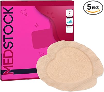 MEDSTOCK Silicone Foam Sacrum Dressing with Border, 7"x7" Pack of 5, Sacral Wound Care Dressing, 5 Layer Shield, Cushioned, Conforms to Delicate Sacral Area, Easy Removal and Reapplication