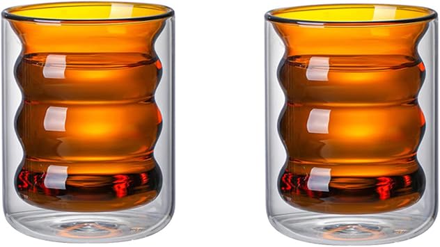 Colored Double Walled Glass Coffee Mugs with Thread, 2 Pcs 8 OZ Unique Insulated Clear Coffee Glass Cup for Tea, Cappuccino, Coffee, or Iced Beverages