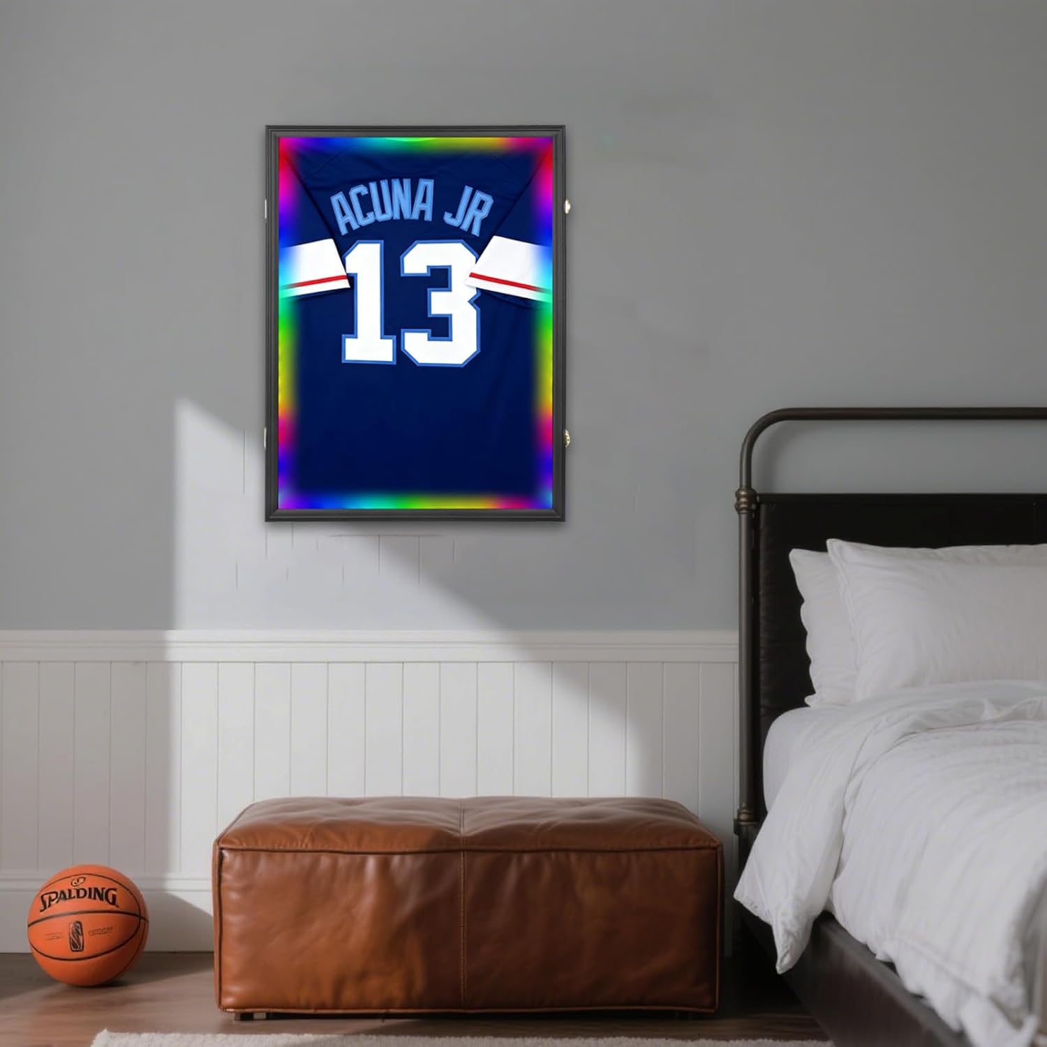 LED Jersey Frame Display Case Large Jersey Frame Shadow Box with Uv Protected Acrylic and Hanger for Baseball Basketball Football Soccer Hockey Sport Shirt