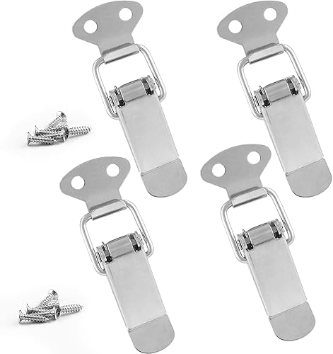 Waziaqoc Paquete de 4 pestillos de palanca de acero inoxidable con resorte, clip de abrazadera con tornillos para cajas de pecho, caja de
