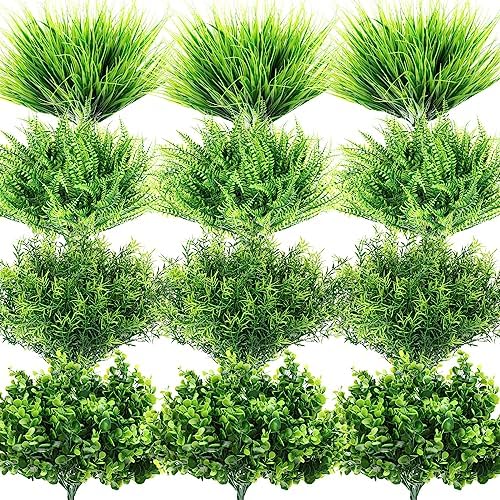 Zeyune 40 Bundles Artificial Plants Outdoor, Faux Grass, Lifelike
