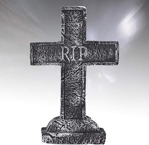 Miniatura 6 de PartyKindom Decoración para el hogar de Halloween, piedra sepulcral de la cruz de Halloween, casa encantada, accesorio de piedra, decoración de