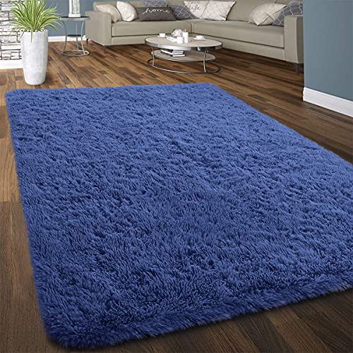 Ompaa Fluffy Shag Area Rug in Light Navy #TOP21