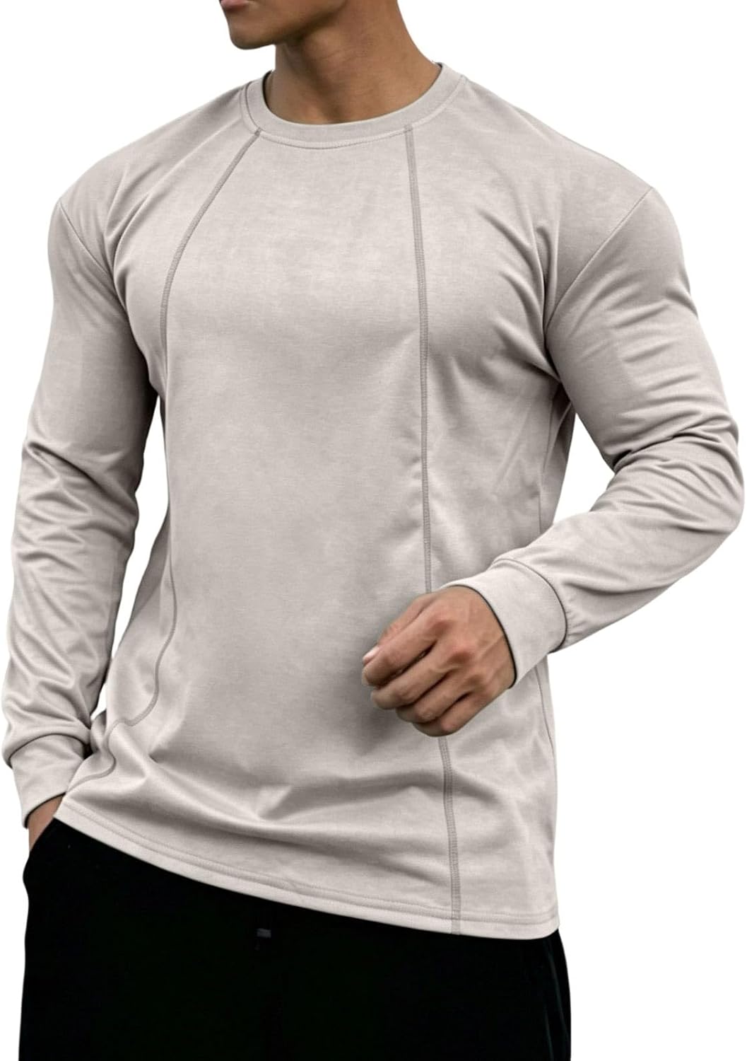 Men's Suede Crew Neck Long Sleeve Shirt Slim Fit Work Fall Winter