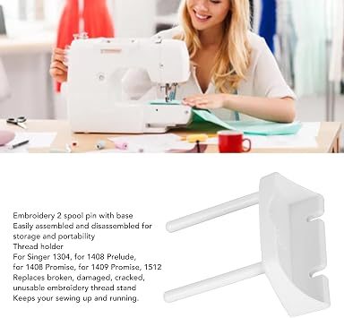 2 Spool Pin with Base, Embroidery Sewing Machine Thread Stand 2 Spool Thread Stand Sewing Machines Replacement for Singers 1304 DIY Domestic Embroidery