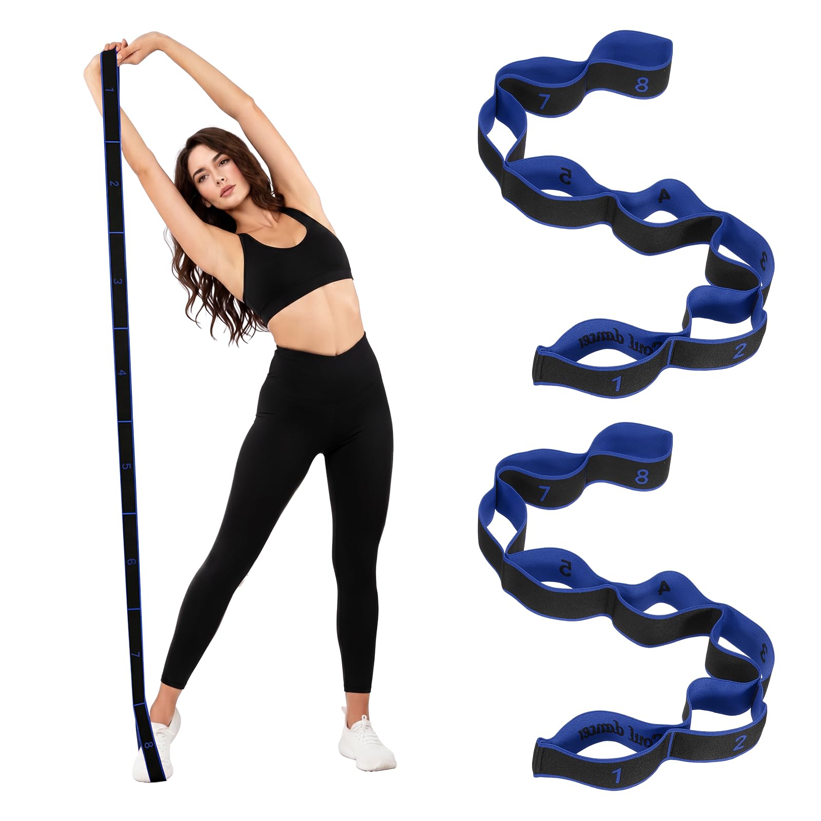 YELARXI Yoga Belt Stretcher 8-Section Fitness Resistance Bands 2Pcs