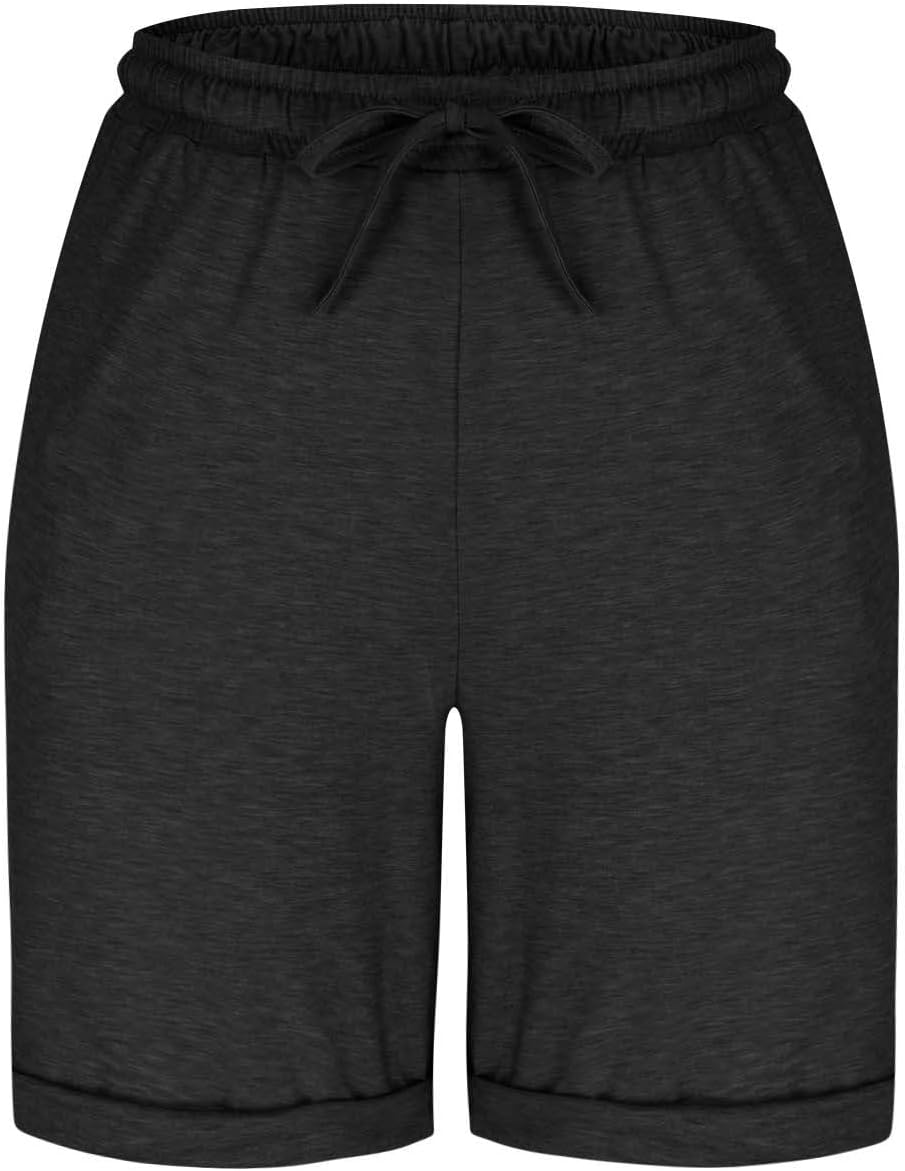 Knee Length Sweat Shorts for Women Summer Cozy Bermudas Loose Drawstring Waist Running Short Pants Athletic Bermuda