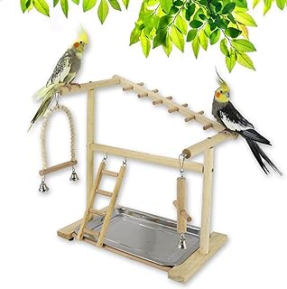 RoseFlower Parrots Bird Playground Birdcage Playstand Wooden Bird Play Stand with 2 Stainless Steel Feeder Cup Swing Perch Play Gym Playpen Ladder Bird Toys, Bird Table Stand for Parakeet Birds#4