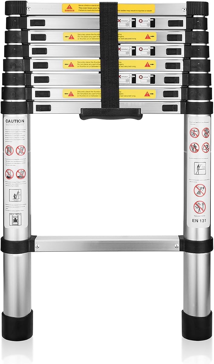 (8.5Ft/2.6M) EN131Standards Aluminum Multi-PurposeTelescoping Ladders | Multi-Purpose CollapsibleLadder for RV or Outdoor Work