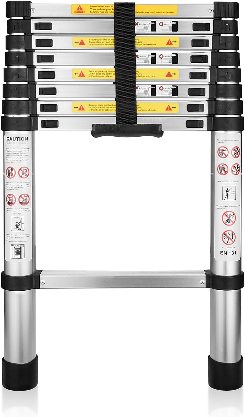 (8.5Ft/2.6M) Telescoping Ladders，EN131Standards Multi-Purpose Folding Aluminum Extension Ladder