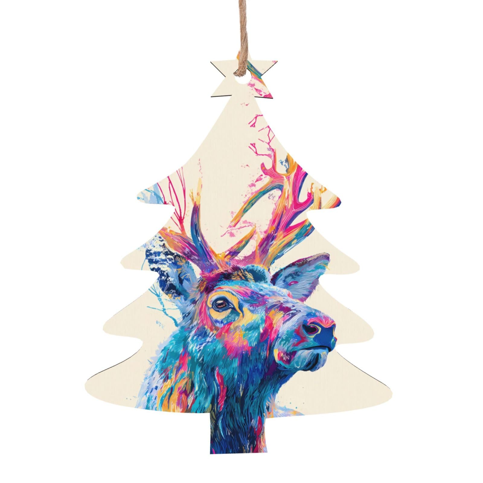 Lot de 6 décorations de Noël scandinaves colorées en bois naturel pour sapin de Noël rustique et confortable