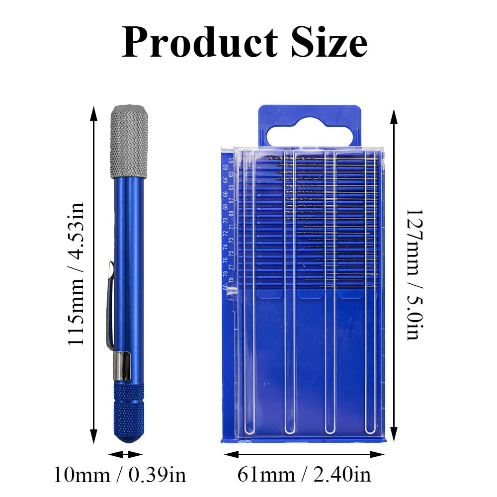21PCS Drill Bit Set with Box Drill Bits with Aluminum Alloy Pin Vise Metric Mini Micro Drill Bit Set Drilling Hand Tools Dark Blue