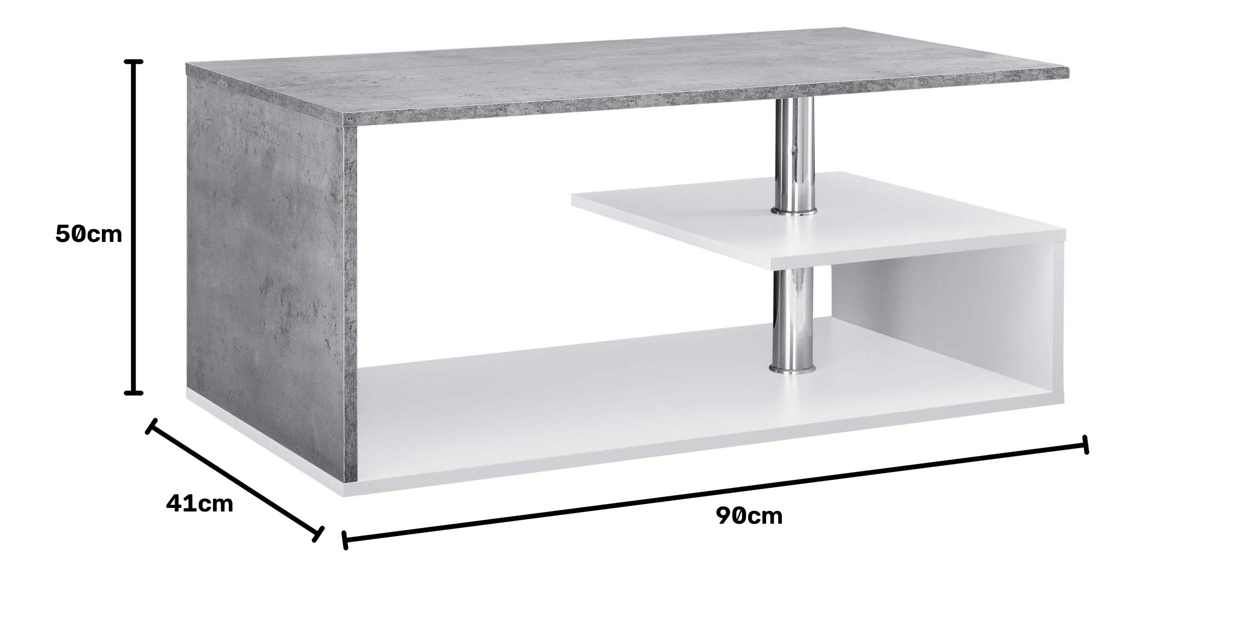 [en.casa] Mesa de Centro Haarlem En Forma Rectangular Diseño Único Mesa de Salón con Estante Estructura Robusta Aglomerado 90 x 50 x 41 cm - Blanco y Efecto Hormigón