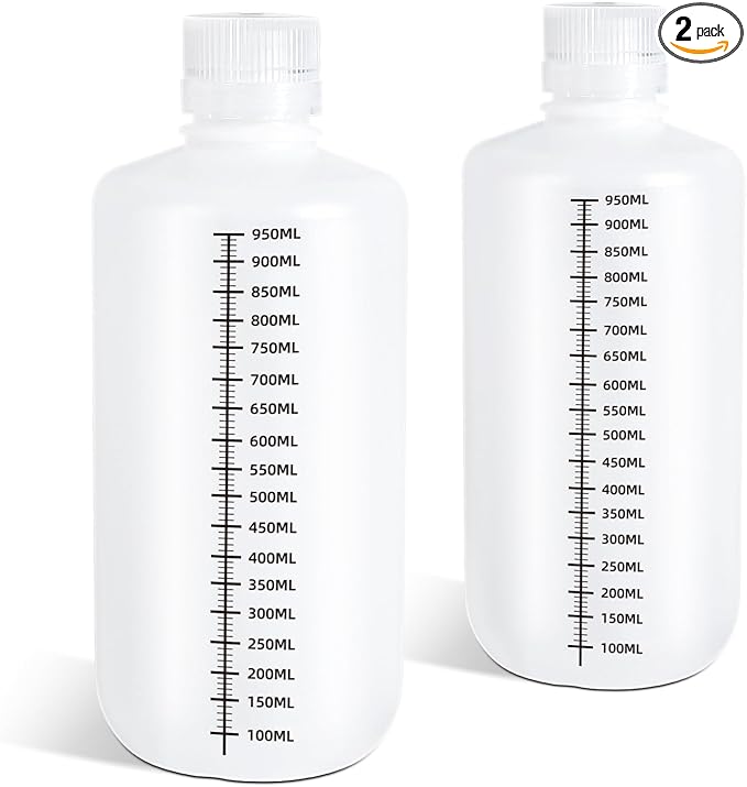 DEMORA 32oz Plastic Bottles with Airtight Caps for Liquids, Graduated