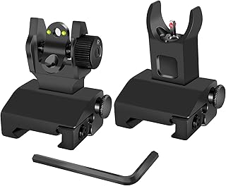 AWOTAC Tactical Fiber Optics Low Profile Flip up Iron Sight with Visible Front Red Dot Sight and Rear Green Dot Sight Fit ...