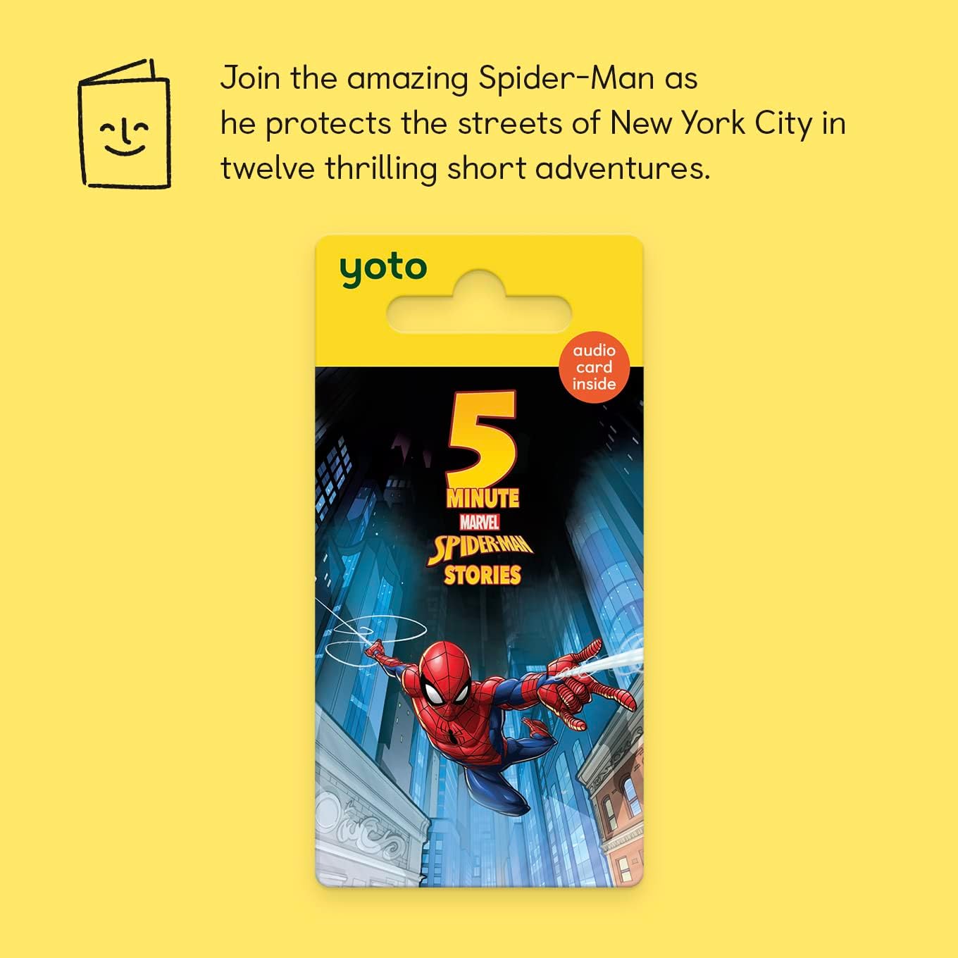 YOTO Disney 5 Minute Marvel Stories: Spider Man – Kids Audio Card for Use with Player & Mini All-in-1 Audio Device, Screen-Free Listening with Fun Stories for Playtime, Bedtime & Travel, Ages 5+