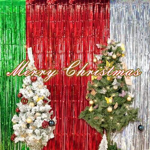 Image of Crosize 3 Pack 3.3 x 9.9 ft Silver Foil Fringe Backdrop Curtain, Streamer Backdrop Curtains, Streamers Birthday Metallic Paper Party Decorations, Tinsel Curtain for Parties, Photo Booth Backdrops
