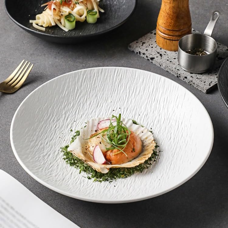 Juego de platos de cerámica para servir platos hondos para restaurante y hogar, ideal para ensaladas, frutas y aperitivos, elegante y vajilla (A M)