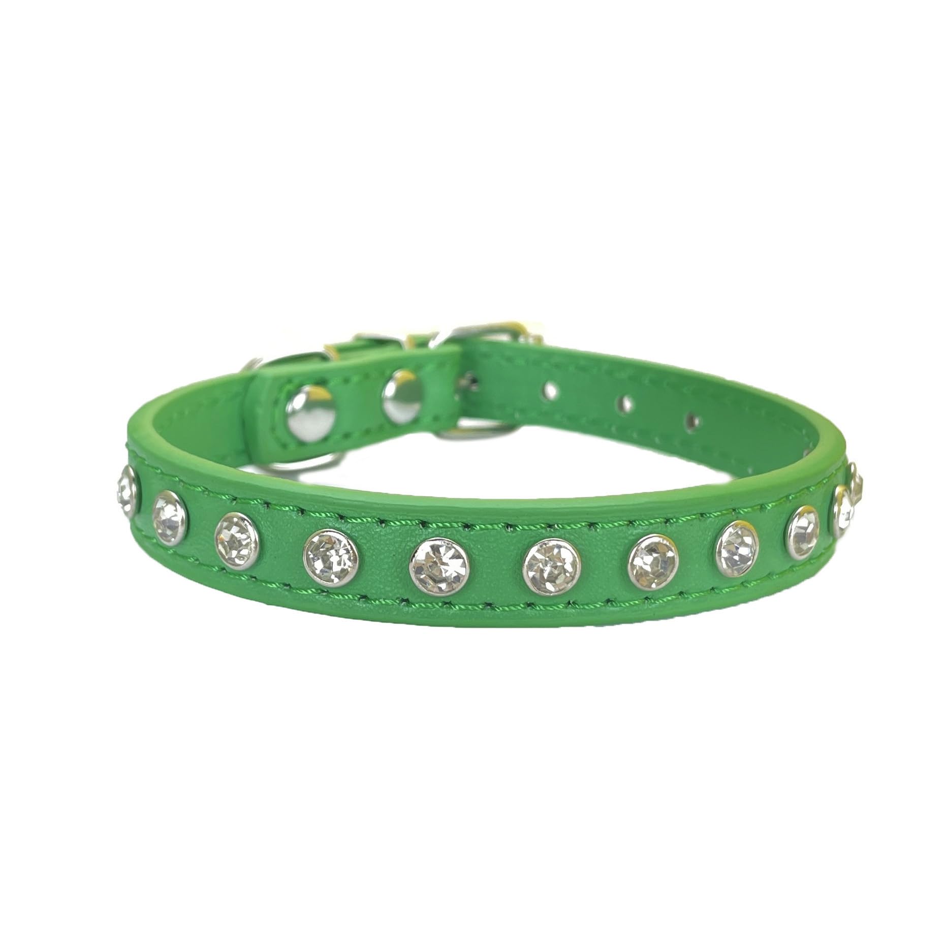 Newtensina Cute Dog Collar with Diamanti for Cats Small Dogs - Green - XS