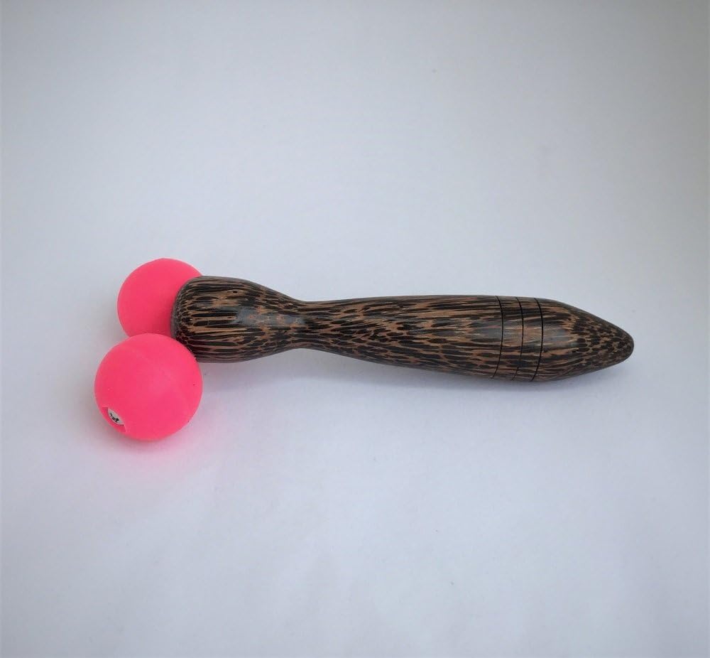 PAH, Silicone Rollers for Body and Foot Massage, 2 Balls Silicone Rollers with Reflexology Wooden Stick at Bottom, Soft and Easy Self-Massage in Cute Cotton Bag, Demo Vedio Link Inside. (Pink)