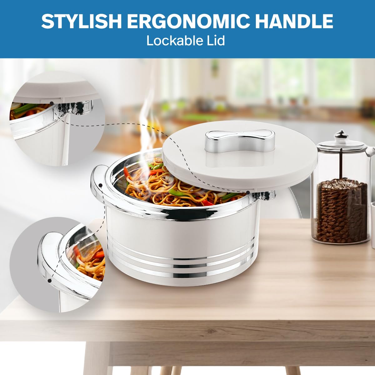 Pinnacle Casseruola isolata con coperchio, set 3 pezzi 3,7/2,6/1,5 lt. Scaldavivande termiche per zuppa/insalata, contenitore caldo in acciaio inox per le mamme