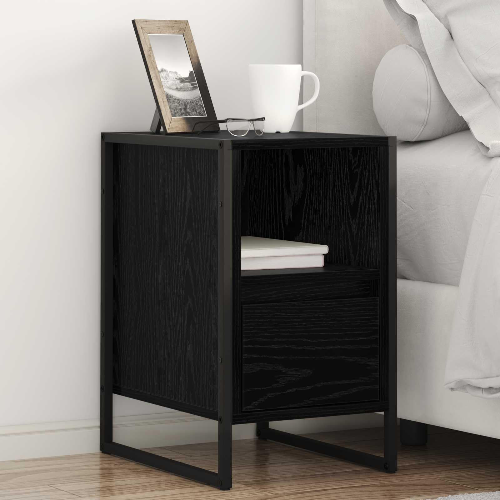 Comodino industriale 2 pz Rovere nero con 2 cassetti 39,5 x 30 x 50 cm tavolino mobiletto salvaspazio per camera da letto soggiorno ufficio con ripiano e contenitore