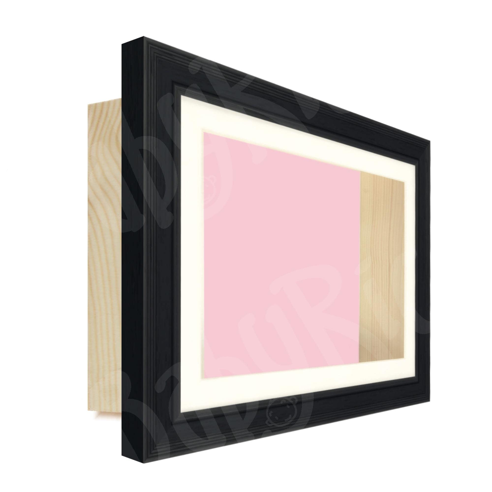Black Stepped Scoop, Deep Shadow Box Frame 3D Display, Pine Box (Cream Mount / Pink Backing, 12x16" Acrylic (10x14" Display), 3.5" Deep)