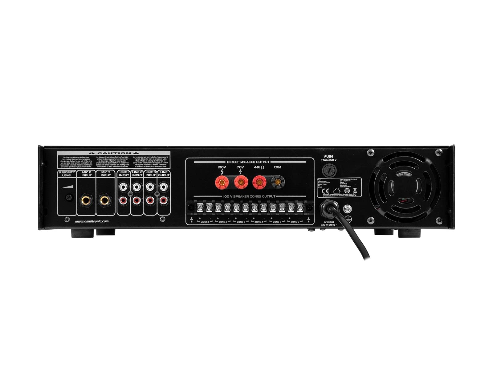OMNITRONIC MPVZ-250.6P Mischverstärker | 6-Zonen-ELA-Mono-Mischverstärker, MP3-Player & IR-FB, Zonen regelbar, 250 W