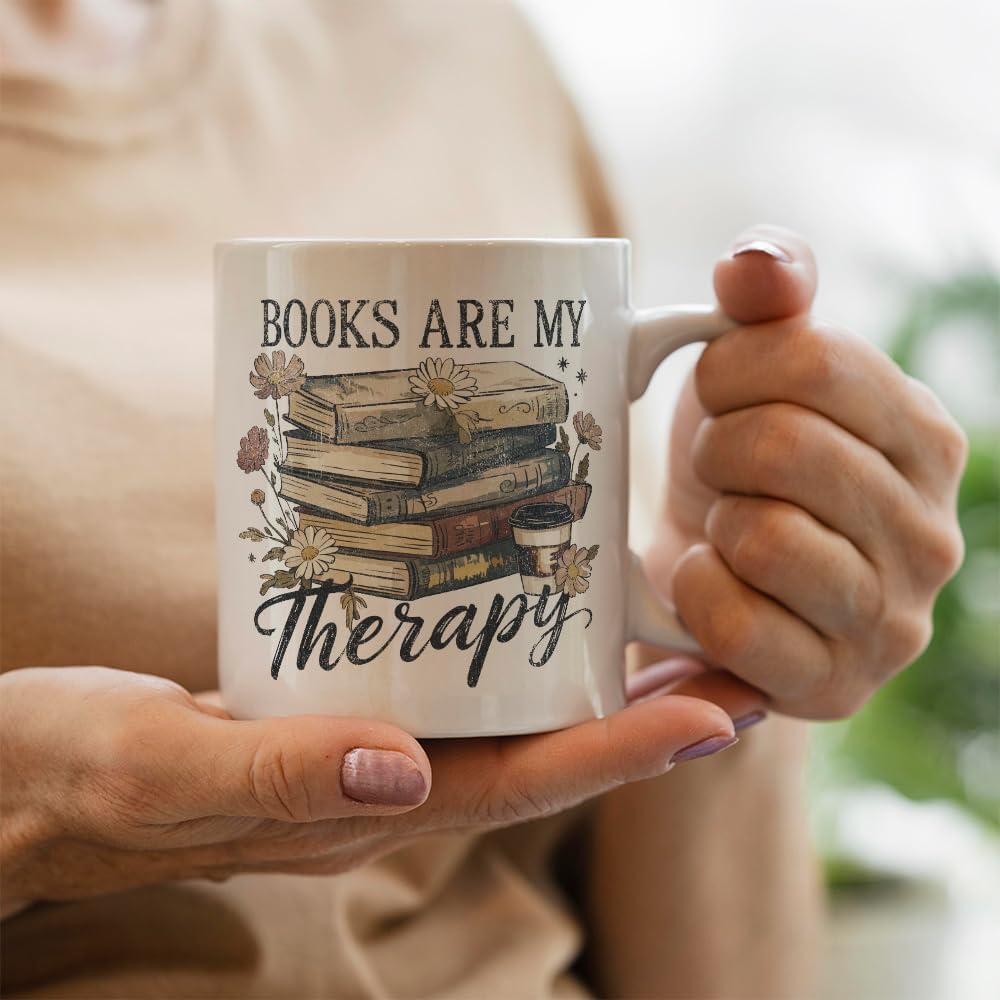 Funny Book Mug Gift for Book Lovers Readers, Books Are My Therapy Novelty Books Gift for Librarian Bookish Bookworm Women 11oz - Image 6