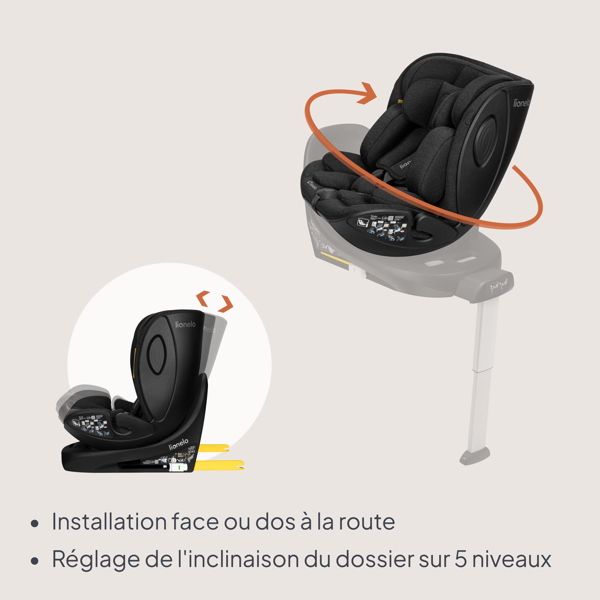 Lionelo Moxie Next i-Size Siège Auto Pivotant Pour Bébé Env. 0-4 Ans (40-105 Cm), 0-18 Kg, Installation Sur Base Rotative 360°, Protection Latérale SIP (Black)