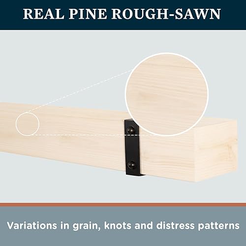 Miniatura 6 de MANTELSDIRECT Pinecliffe - Estante flotante de madera para chimenea de 48 pulgadas, sin terminar, estante de pared de madera envejecida con correas