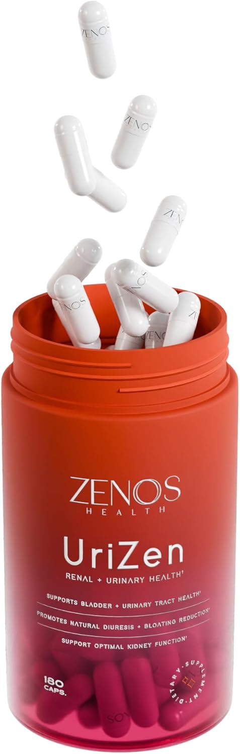 Zenos Health UriZen Kidney Support Supplement, Urinary Tract Health for Women, Stone Breaker & Kidney Stones Dissolver, Bladder Control Supplements, Urinary Pain Relief - Made in USA, 180 Caps