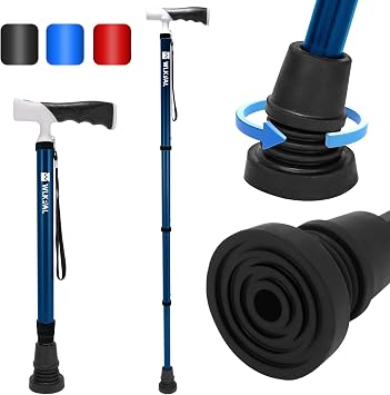 Walking Cane,Portable & Ultra-Light Series, One-Button Telescopic Folding Walking Cane Like an Umbrella | Compact, Adjustable, All-Terrain Tips, Elegant Muted Tones