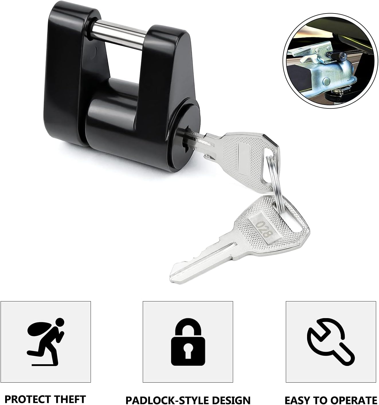 Cenipar Black Trailer Tongue Coupler Lock pin,Dia 1/4 Inch, 3/4 Inch Span,Security Full Protection Towing Power Hauling,Used for Trailer Boat RV Truck Car's Coupler(Pack of One)