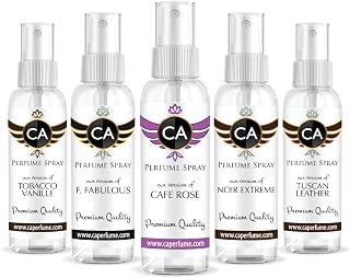 CA Perfume (Designer Perfume Set Set For Men Impression Of (Tobacco Vanille, Fabulous, Cafe rose, Noir Extreme, Tuscan Leather) Long Lasting Fragrance Body Oil 2oz/60ml x 5