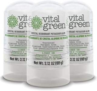 Vital Green Crystal Potassium Alum Deodorant - Unscented Mineral Deodorant For Men, Women And Athletes - 2.12oz / 60 g (3 Units)