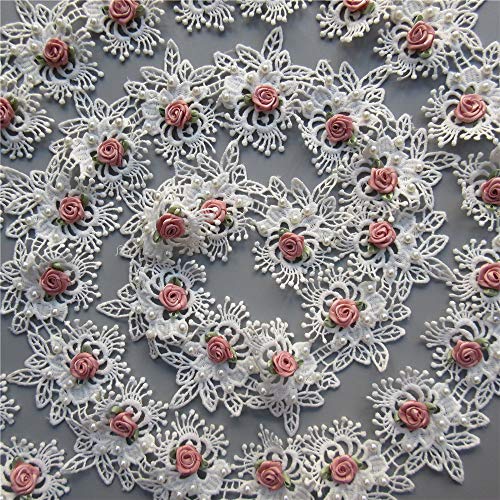 1 Yard Vintage Cotton Eyelash Pearl Flowers Leaf Embroidered Lace Trim Fabric Floral Appliques Lace Ribbon Bridal Ornaments Handmade Diy Sewing Supplies Craft For Costume Hat Decoration 2.75" Wide #TOP6