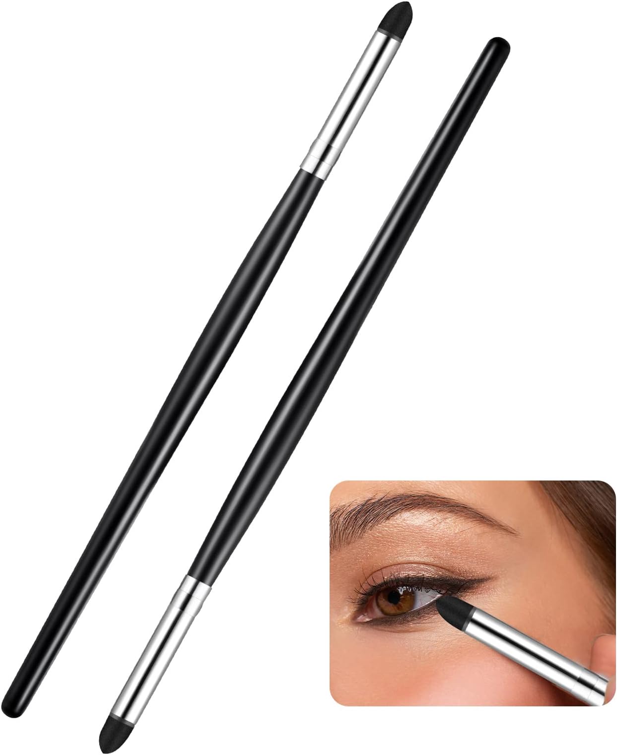 Zubebe 2 Pcs Eyeliner Smudge Brush Pencil Soft Makeup Tool Eyeshadow Blending Brush Eye Pencil Brush Eyeliner Smudge Tool Set for Blending Eye Shadow Liner (Sponge, 6.2 Inch)
