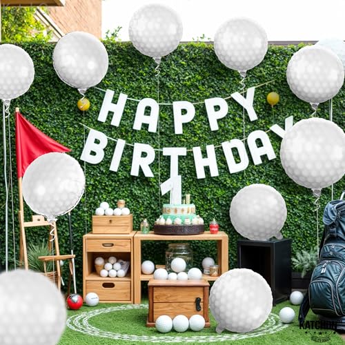 KatchOn, White Foil Golf Balloons - 18 Inch, Pack of 10 | Golf Balloons for Golf Themed Party Decorations, Foil Mylar Golf Ball Balloons For Birthday, Golf Ball Party Balloons for Hole in One Decor by KatchOn - Image 3