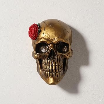 Halloween Wall Sculpture,Skull Model for Wall,Resin Skull, Goth Human Head Model for Home Decoration, Halloween Statue Gold