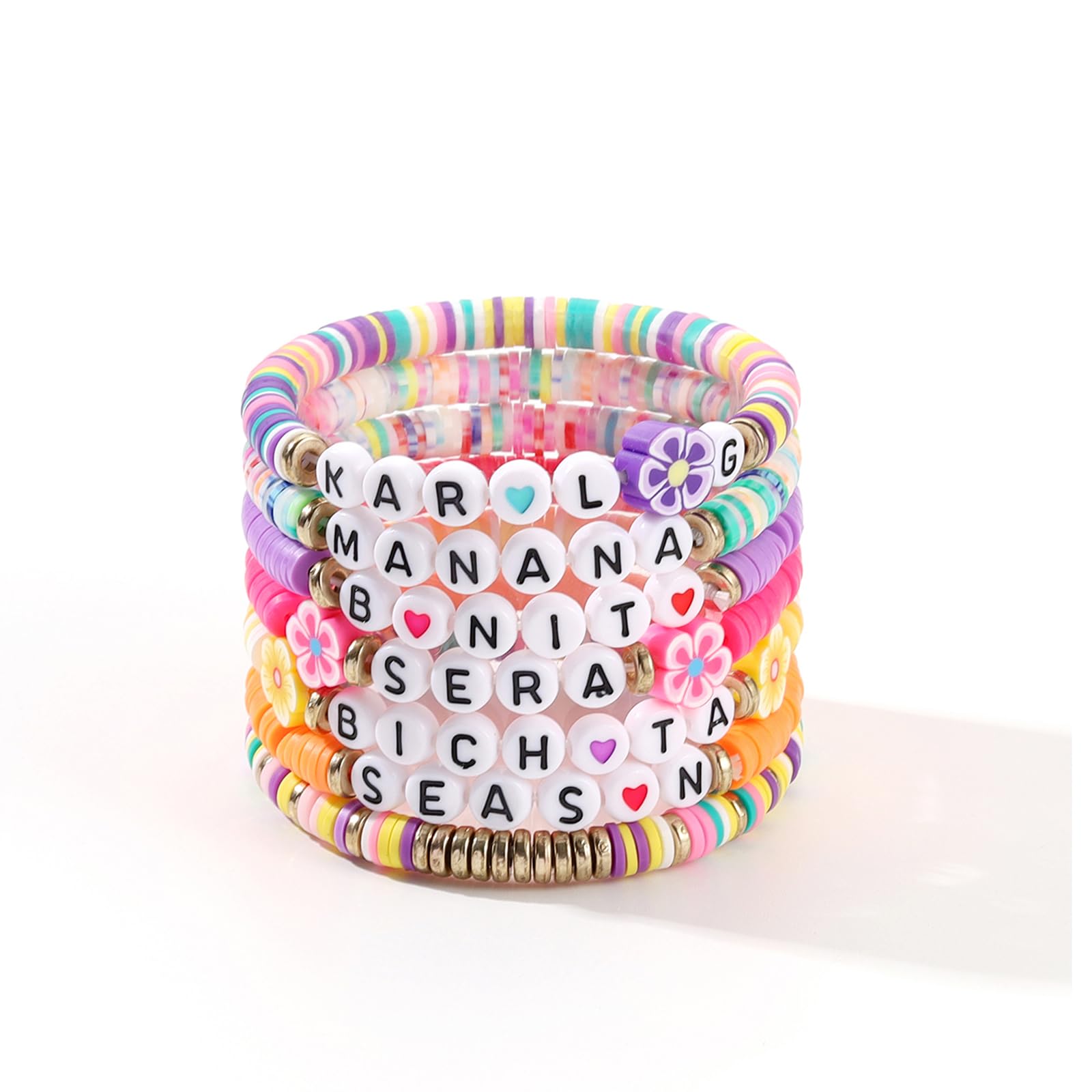 YOUGANNA7 PCS Manana Sera Bonito Bichota Season Bracelet Set for Women Karo Concert Outfits Merchandise Jewelry for Teens Girls Music Bracelet for Fans, adjustable, Acrylic clay, no gemstone