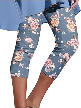 maisdgop Capri Leggings for Women Fashion Lightweight High Waisted Holiday Capris Funny Cute Flower Printed Cropped Pants