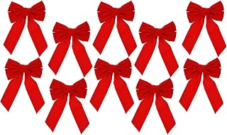 Red Velvet Christmas Wreath Bow, Set of 10 - Dimensions of 9" W X 13" L - Great for Christmas Garland, Large Gifts, and Parties - Indoor or Outdoor Christmas Decorations (2 Pack)