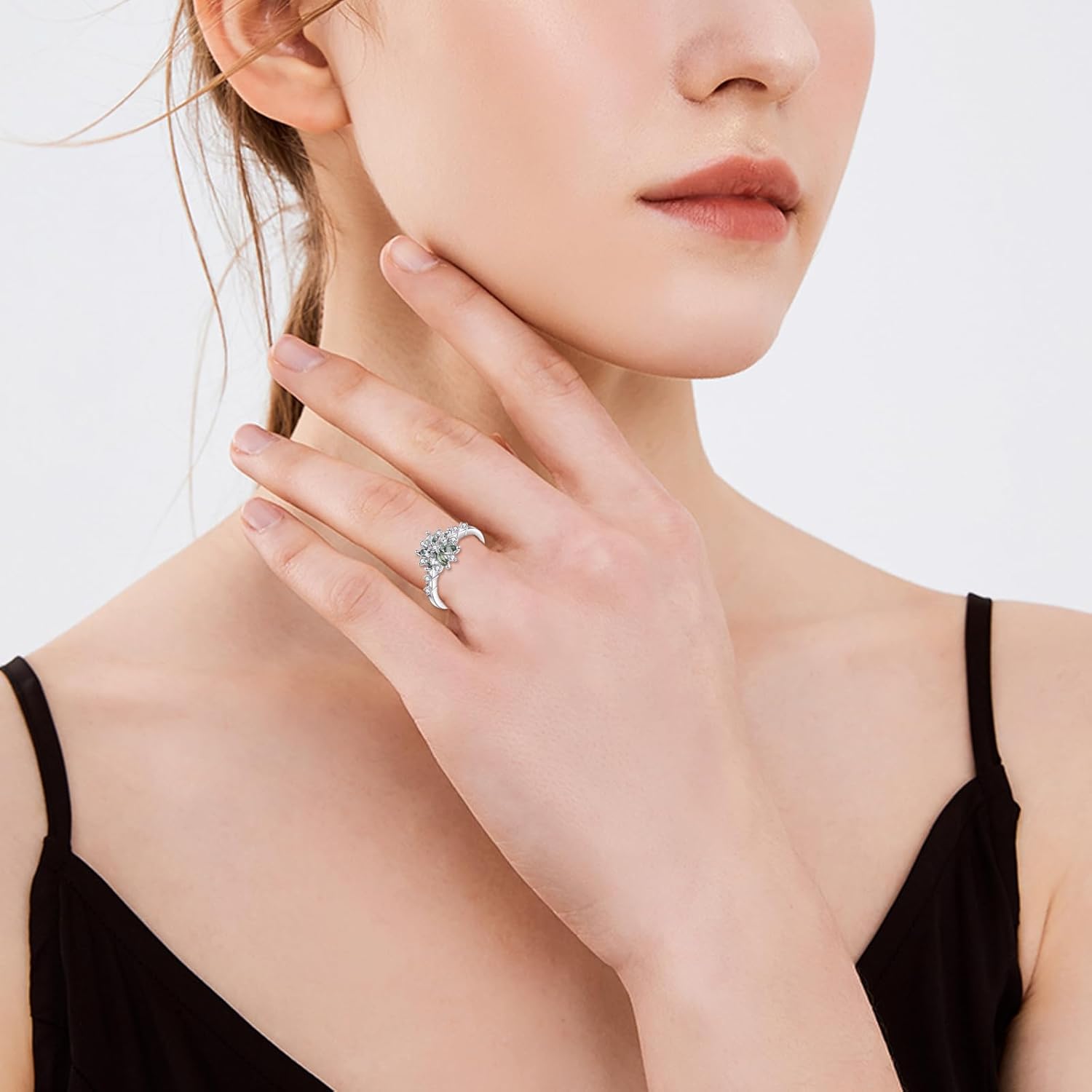 Natural Moss Agate Ring for Women 925 Sterling Silver Snowflake Ring Moss Agate Jewelry Gift Engagement Rings - Image 2