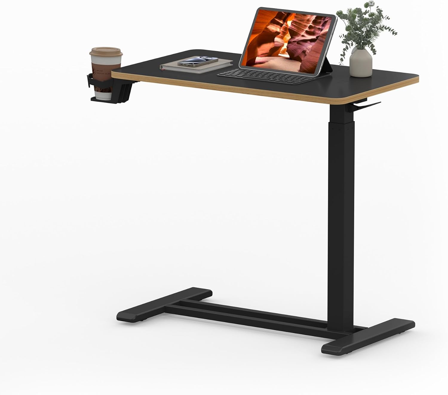 Medical Overbed Adjustable Bedside Table with Hidden Casters, Pneumatic Mobile Rolling Laptop Standing Desk with Tray for Home and Hospital Use