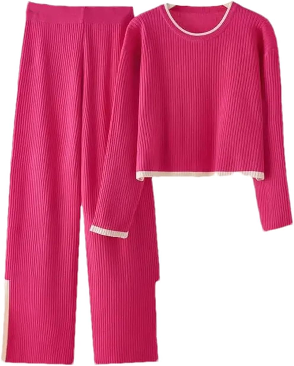 Autumn Women 2 Pieces Sets Casual Split Patchwork Loose Knitted Sweater Sports Leg Pants Suits Winter