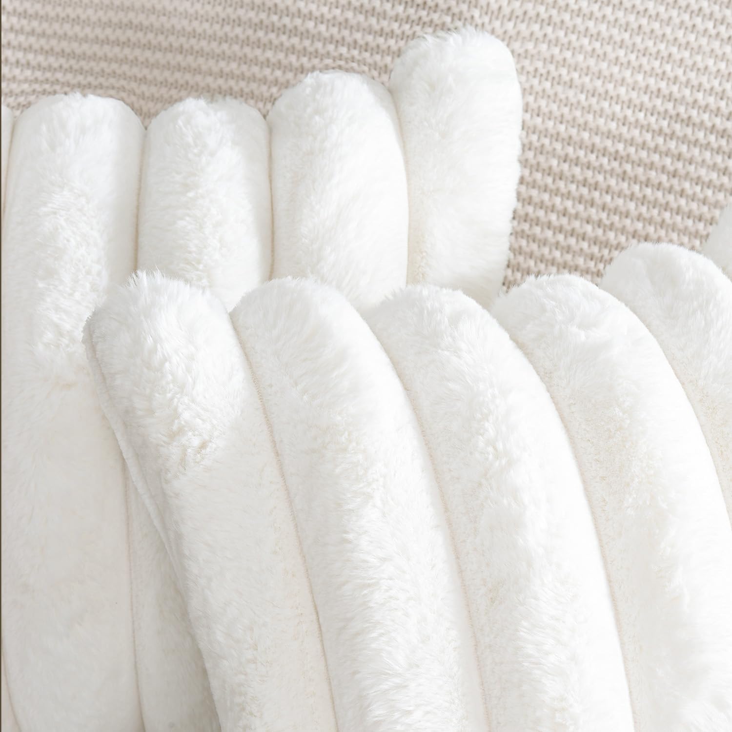 MADIZZ Plush Faux Wool Throw Pillow Covers 20x20 Inch Cream White Set of 2 Fluffy Striped Soft Decorative Cushion Cover for Sofa Bedroom Pillow Shell