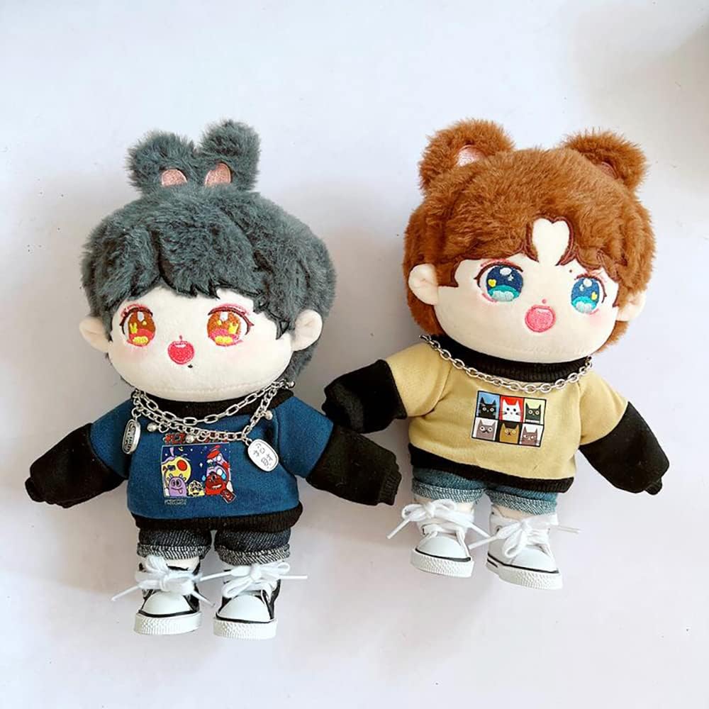 niannyyhouse 20cm Plush Doll Clothes Loose Long Sleeve Sweatshirt Accessories Kpop Doll Dressup (Blue)
