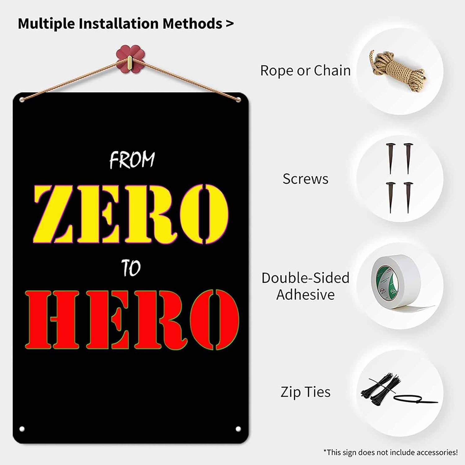 Zero to Hero Motivational Metal Sign 8 x 12 Inch image 3
